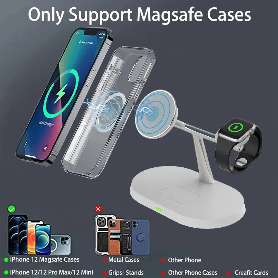 40W for Magsafe 3-In-1 Wireless Charger, Apple Watch, Airpods Charging Station for Iphone 15, 12, Pro, Pro Max, Mini