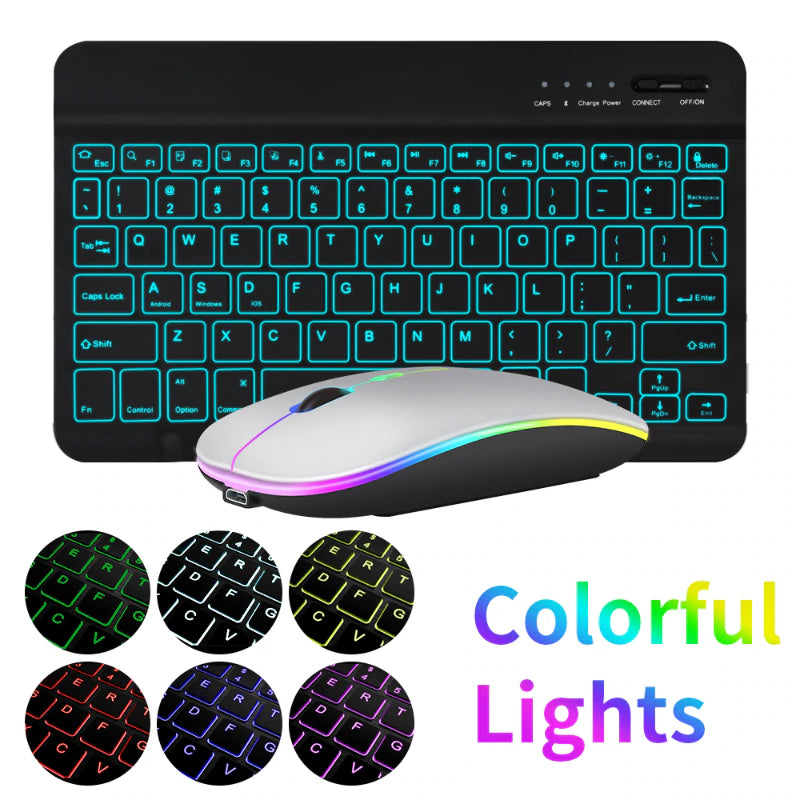 RGB BT Keyboard and Mouse Combo Rechargeable Wireless Blue-Tooth Keyboard Mouse Russian Spanish Backlight Keyboard and Mouse Set