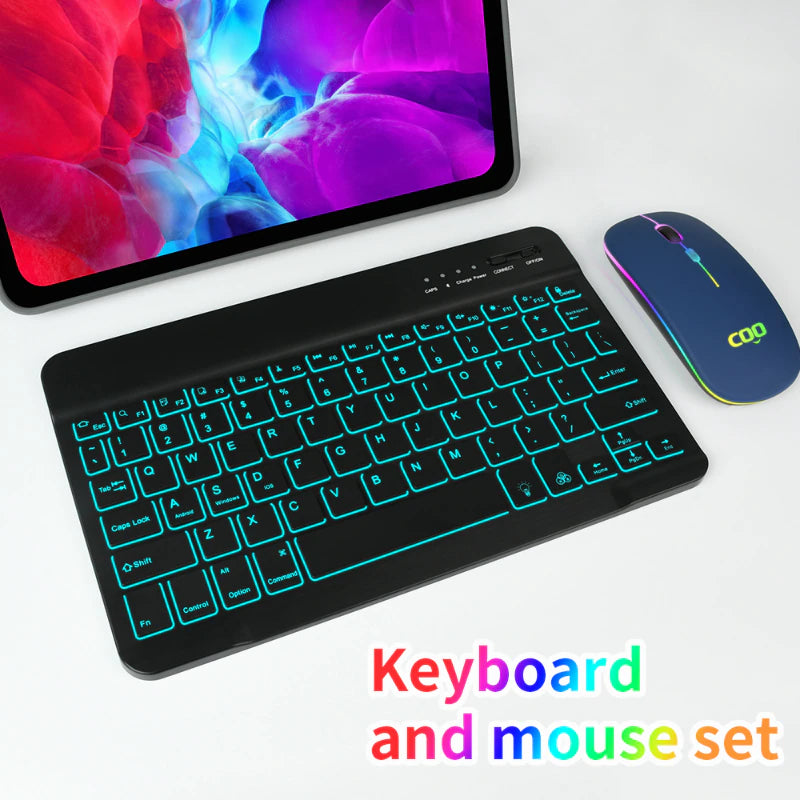 RGB BT Keyboard and Mouse Combo Rechargeable Wireless Blue-Tooth Keyboard Mouse Russian Spanish Backlight Keyboard and Mouse Set