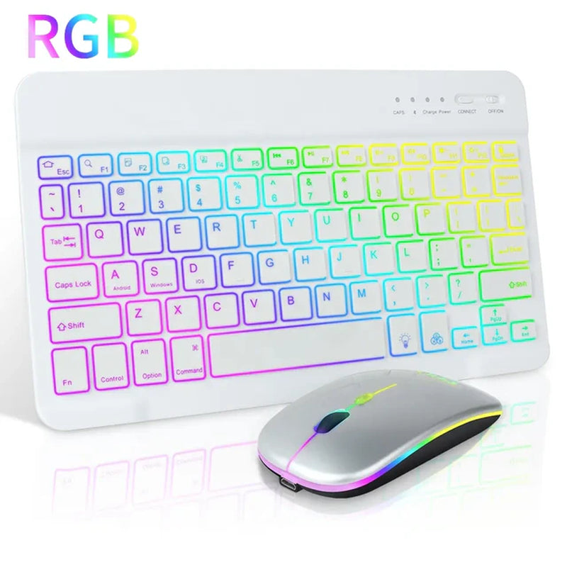 RGB BT Keyboard and Mouse Combo Rechargeable Wireless Blue-Tooth Keyboard Mouse Russian Spanish Backlight Keyboard and Mouse Set