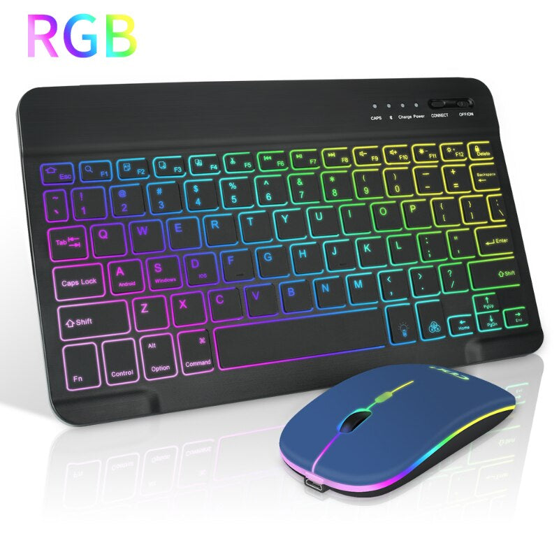 RGB BT Keyboard and Mouse Combo Rechargeable Wireless Blue-Tooth Keyboard Mouse Russian Spanish Backlight Keyboard and Mouse Set